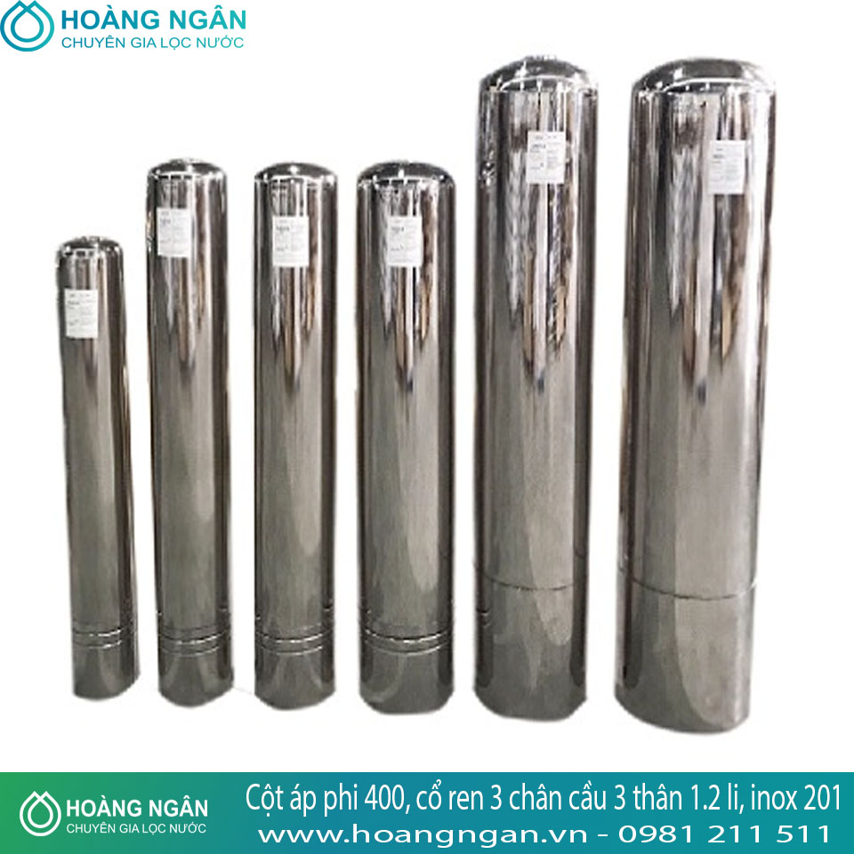 Cột áp phi 400, cổ ren 3 chân cầu 3 thân 1.2 li, inox 201