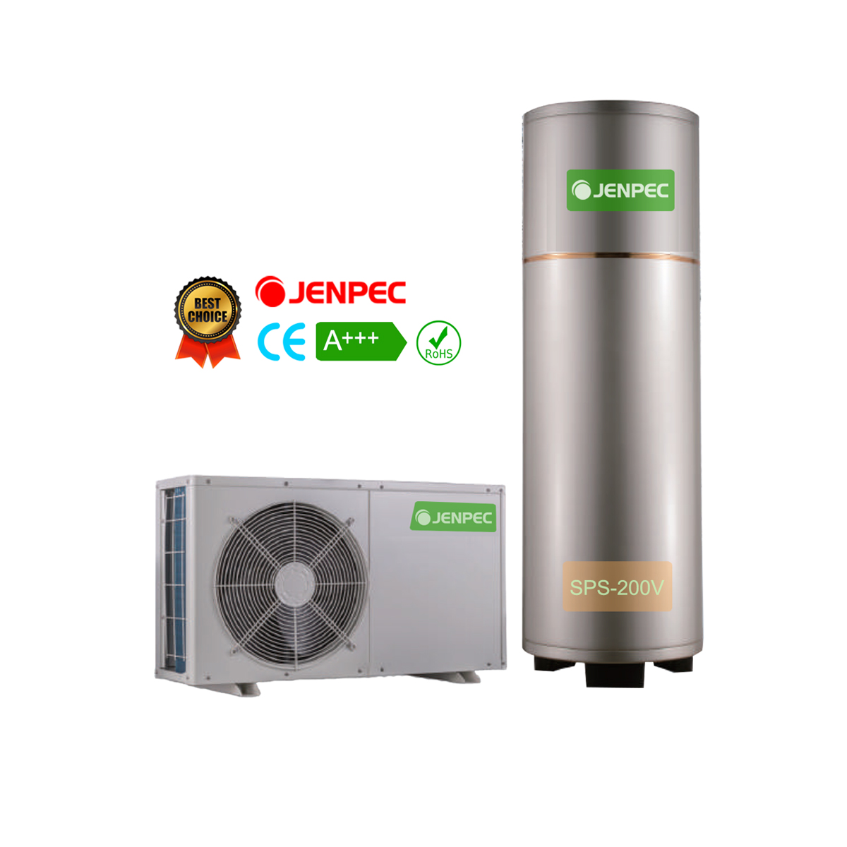 Máy bơm nhiệt tạo nước nóng cho gia đình tách rời JENPEC 200 lít SPS-200V