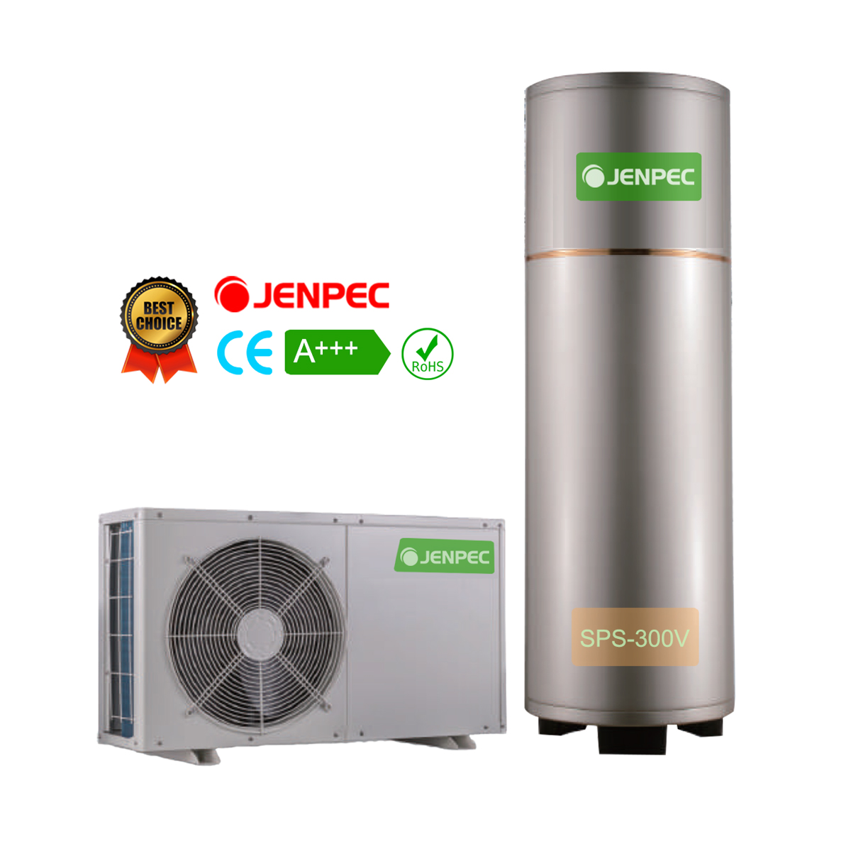 Máy bơm nhiệt heatpump tạo nước nóng tách rời JENPEC 300 lít SPS-300V