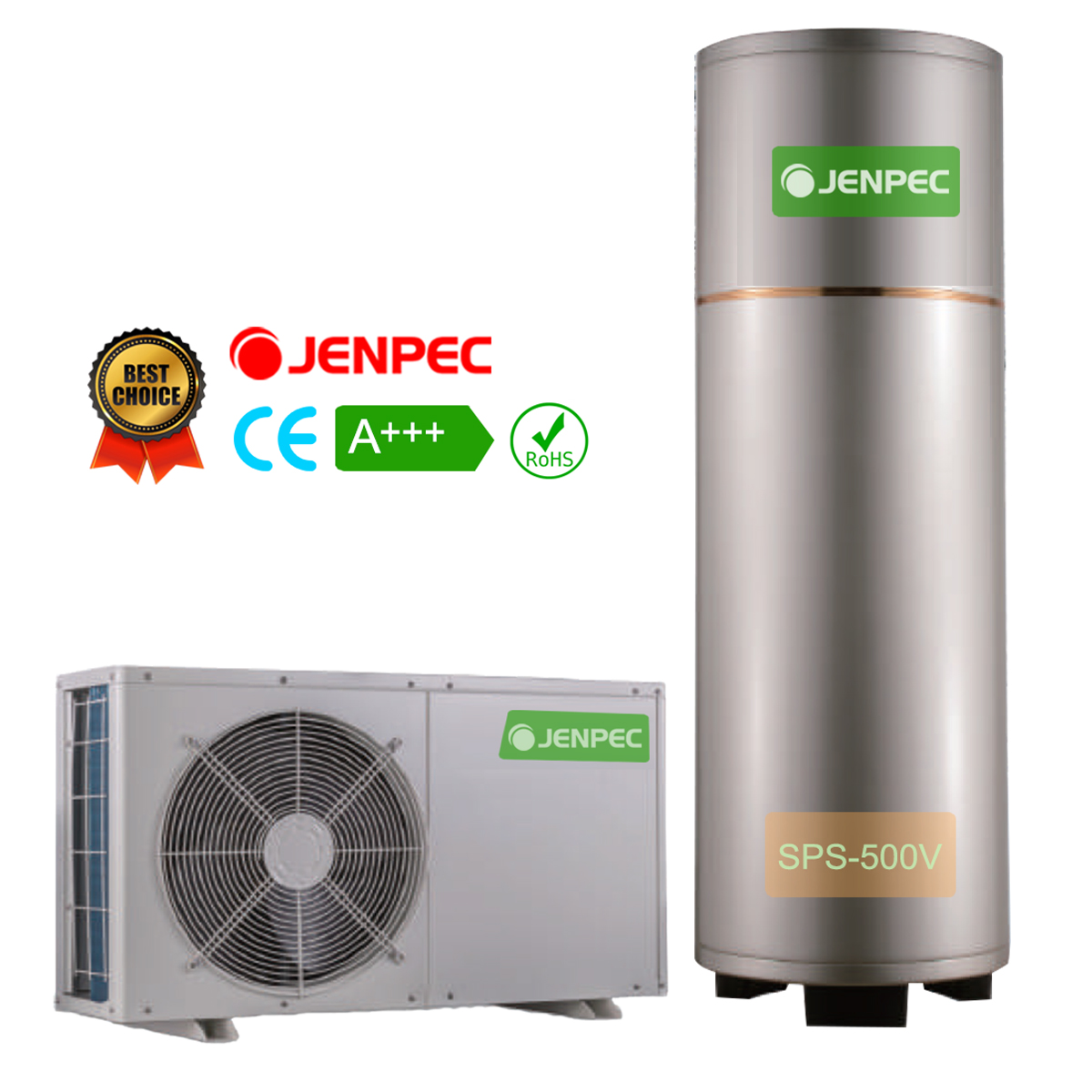 Heatpump Máy bơm nhiệt tạo nước nóng tổng tách rời JENPEC 500 lít SPS-500V