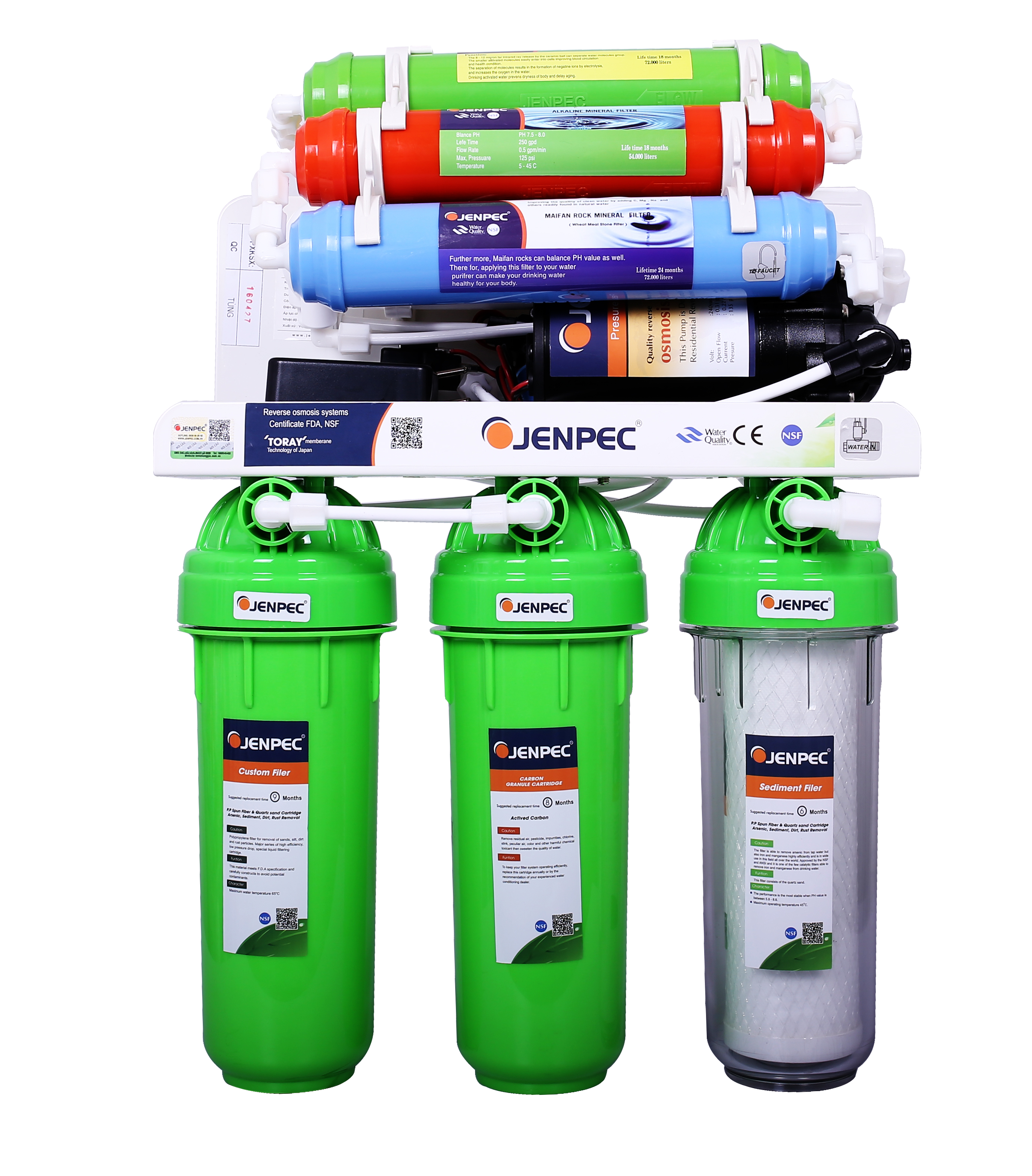 Máy lọc nước Jenpec MIX-8000B màu xanh không vỏ